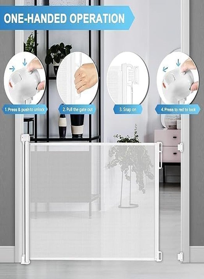 GNOLY بوابة أمان قابلة للسحب للأطفال من GNOLY بطول 55 بوصة - بوابة كلاب عريضة وعالية للغاية للسلالم والممرات - بوابة شبكية داخلية وخارجية مزودة بقفل للأطفال والحيوانات الأليفة (قطعة واحدة) - Image 4